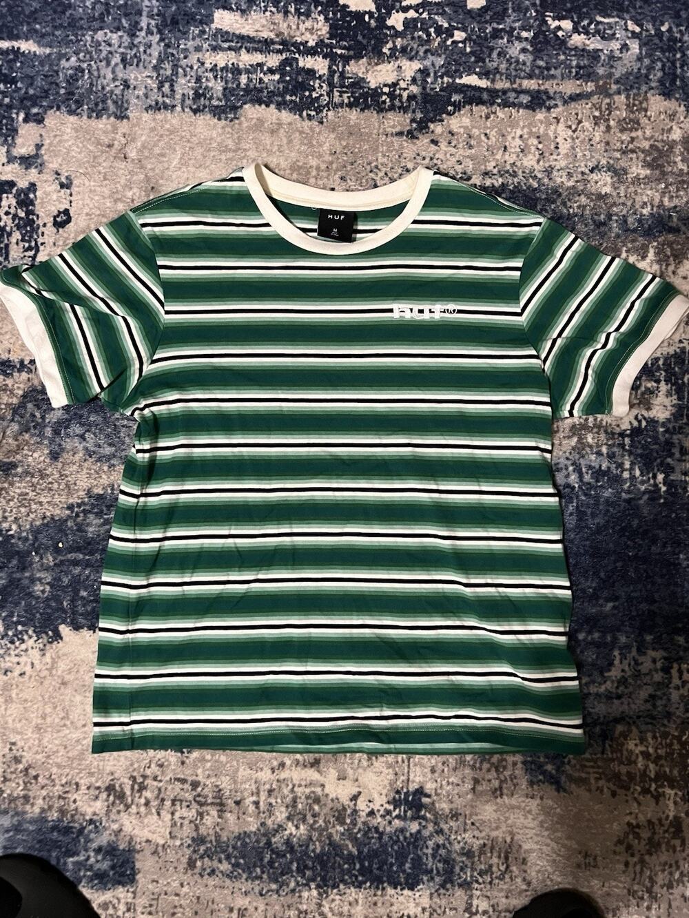 Size M- HUF Worldwide Mens Crew Neck Embroidered T-Shirt Striped Skate Green
